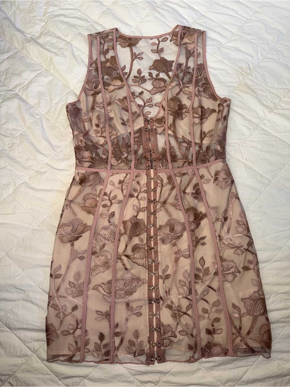 Tobi Rose Blush Floral Embroidered Mini Dress